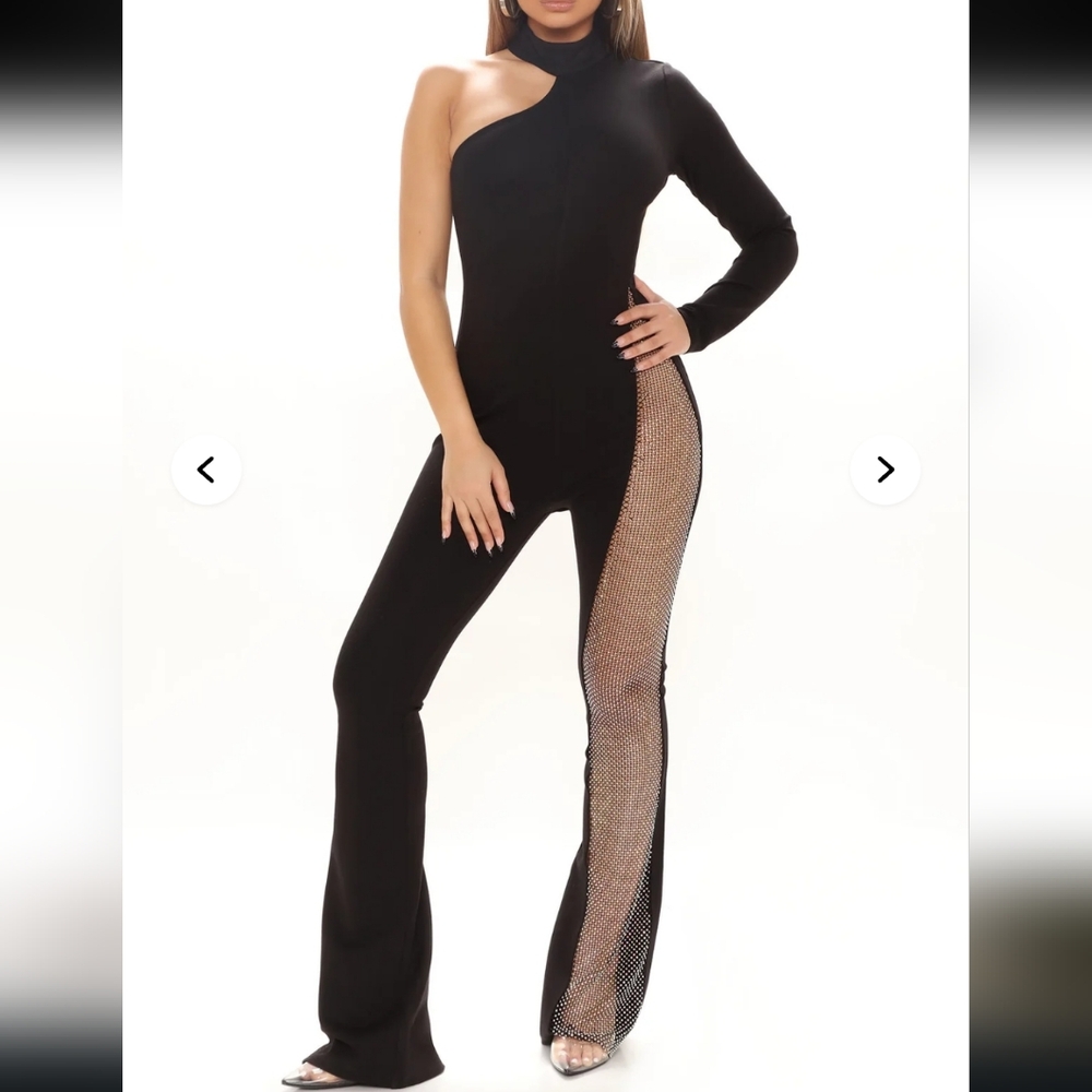Fashion Nova Black Mesh Detail Jumpsuit